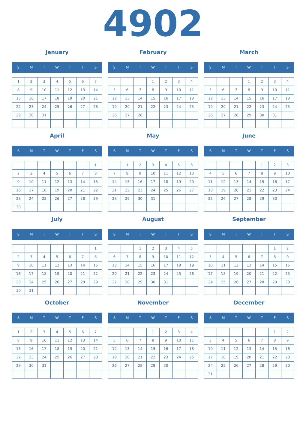 Printable 4902 Year Calendars blue