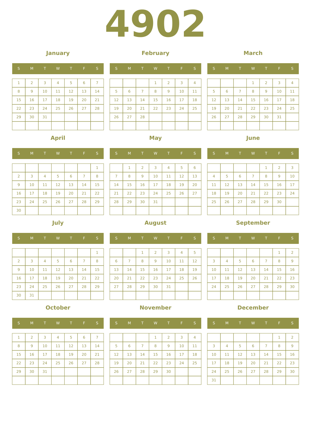 Printable 4902 Year Calendars eburnean