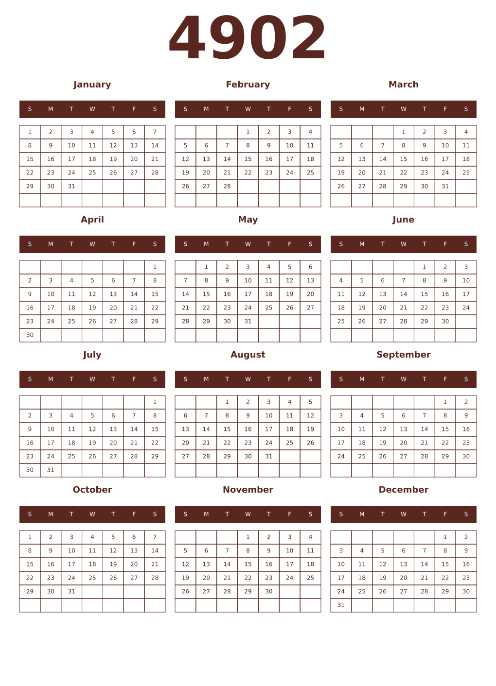 Printable 4902 Year Calendars mortuum