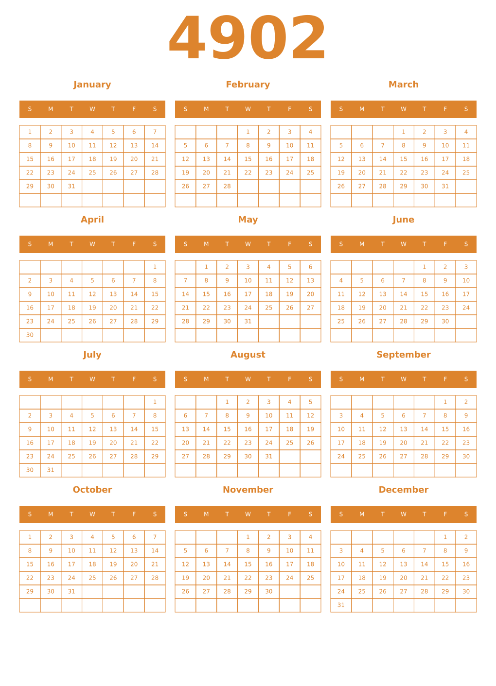 Printable 4902 Year Calendars orange