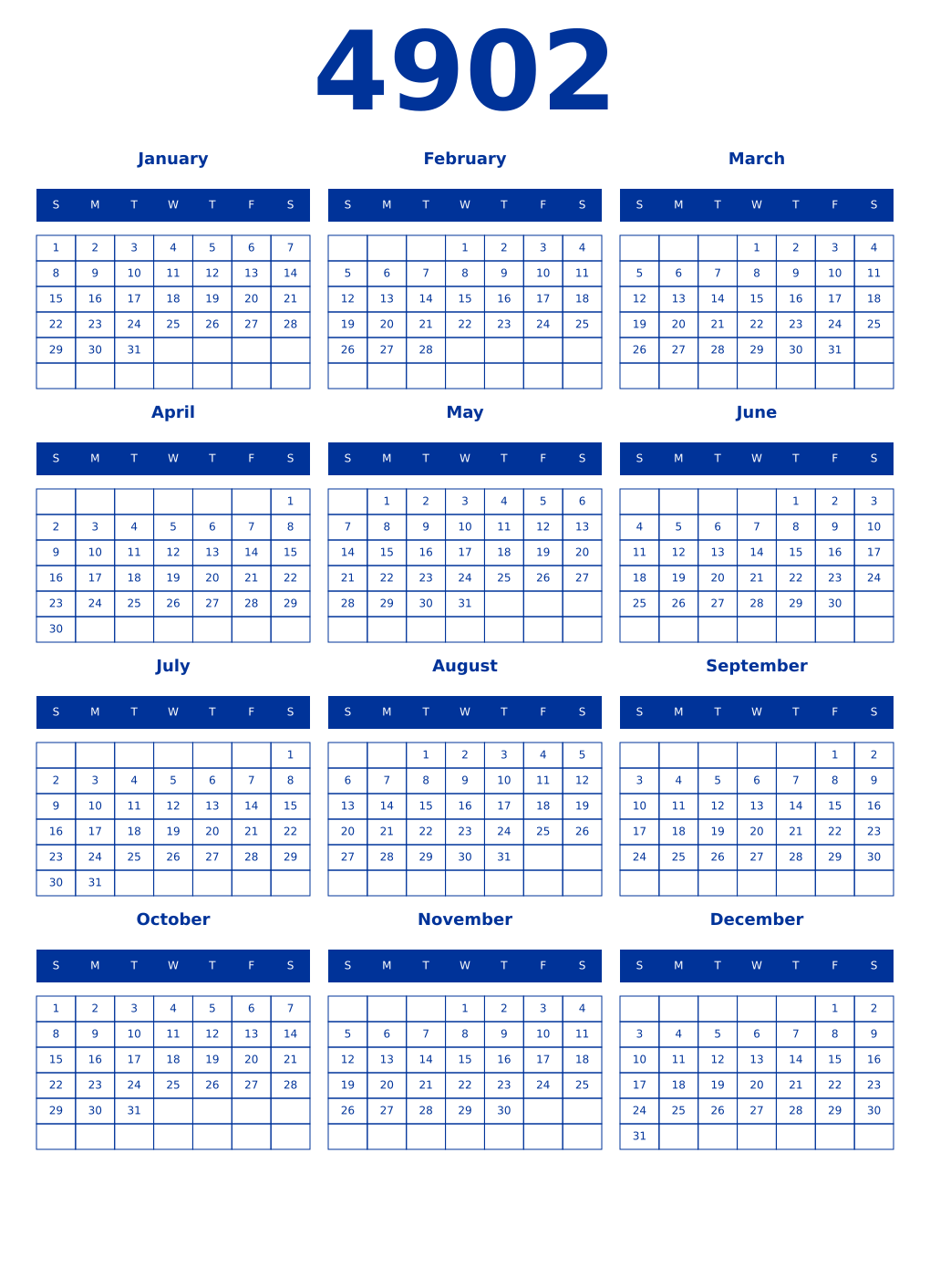 Printable 4902 Year Calendars smalt