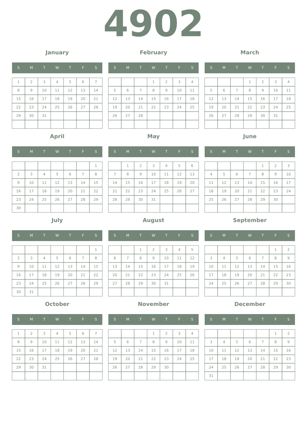 Printable 4902 Year Calendars xanadu