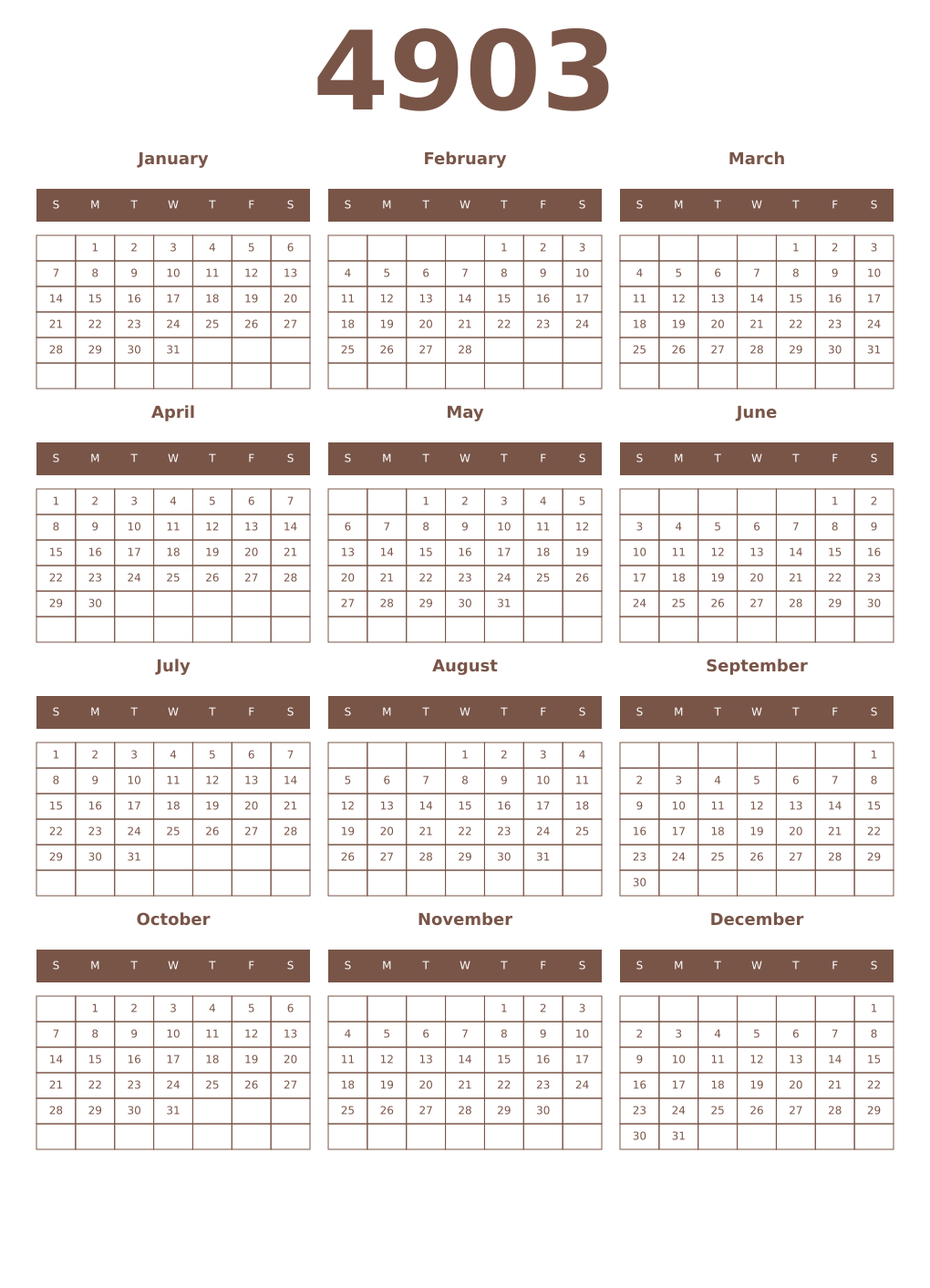 Printable 4903 Year Calendars coffe