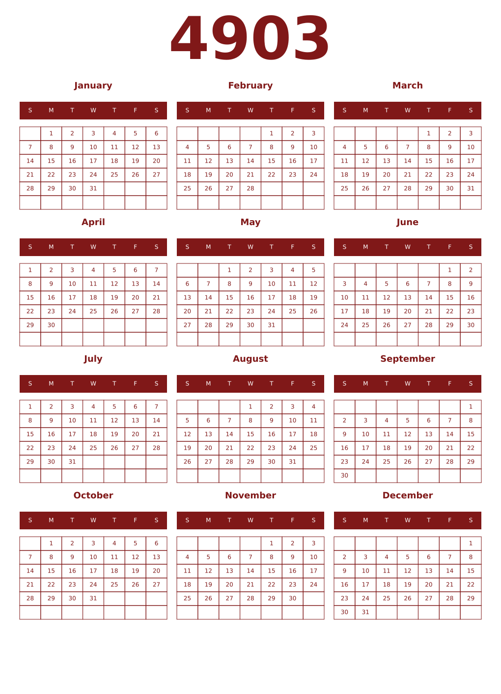 Printable 4903 Year Calendars falu