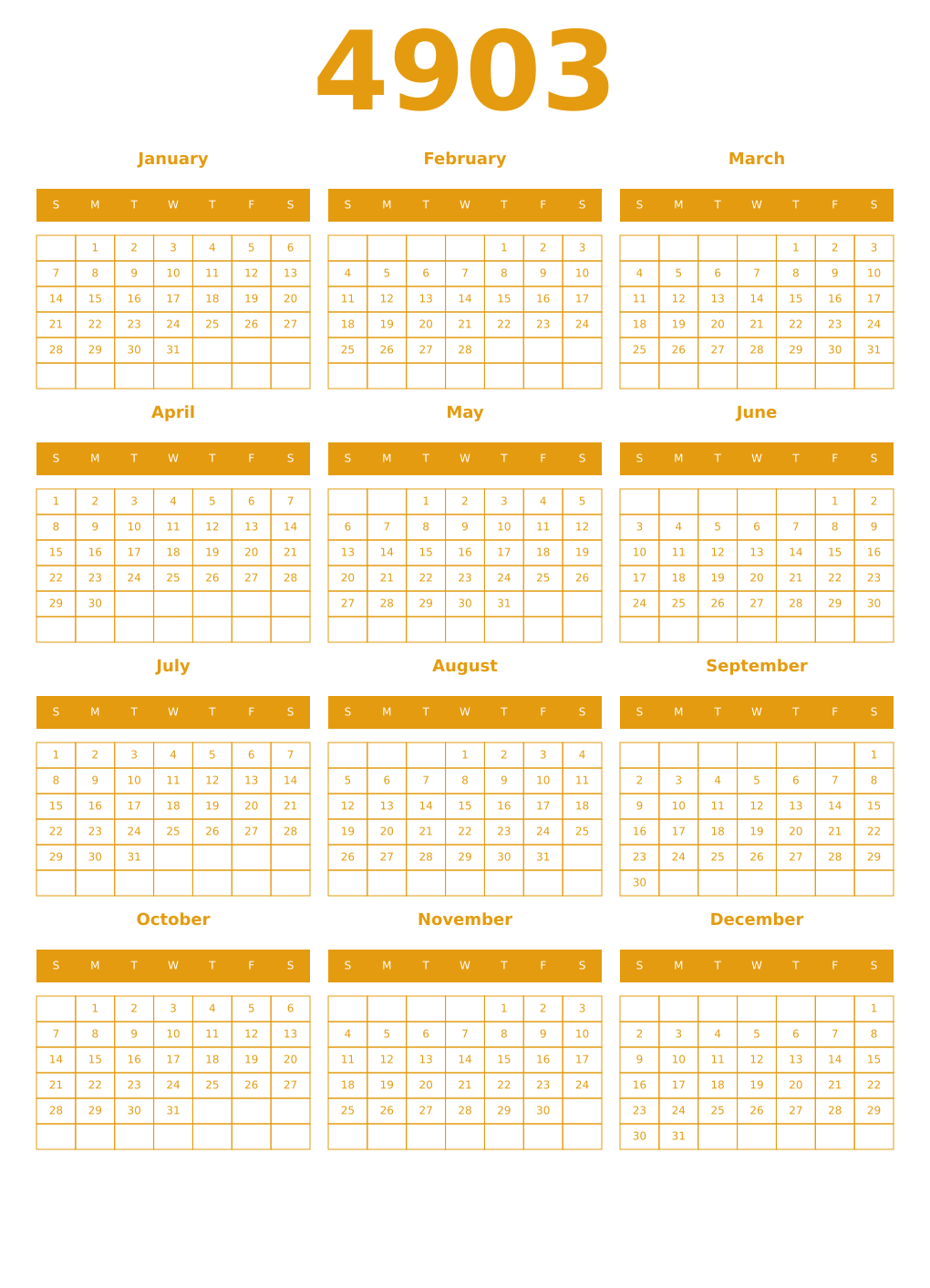Printable 4903 Year Calendars gamboge