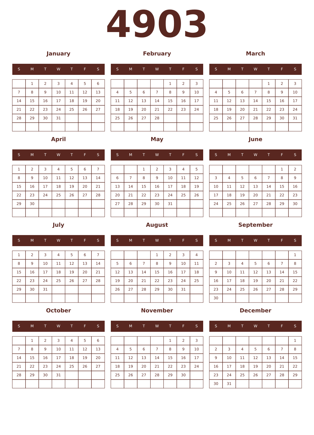 Printable 4903 Year Calendars mortuum