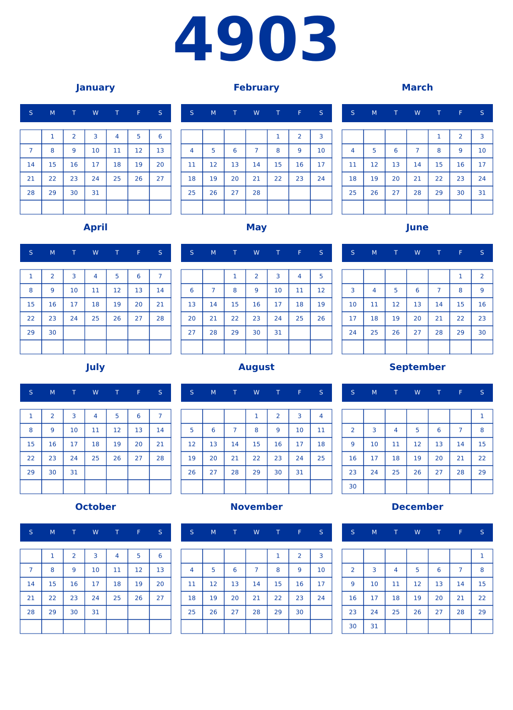 Printable 4903 Year Calendars smalt