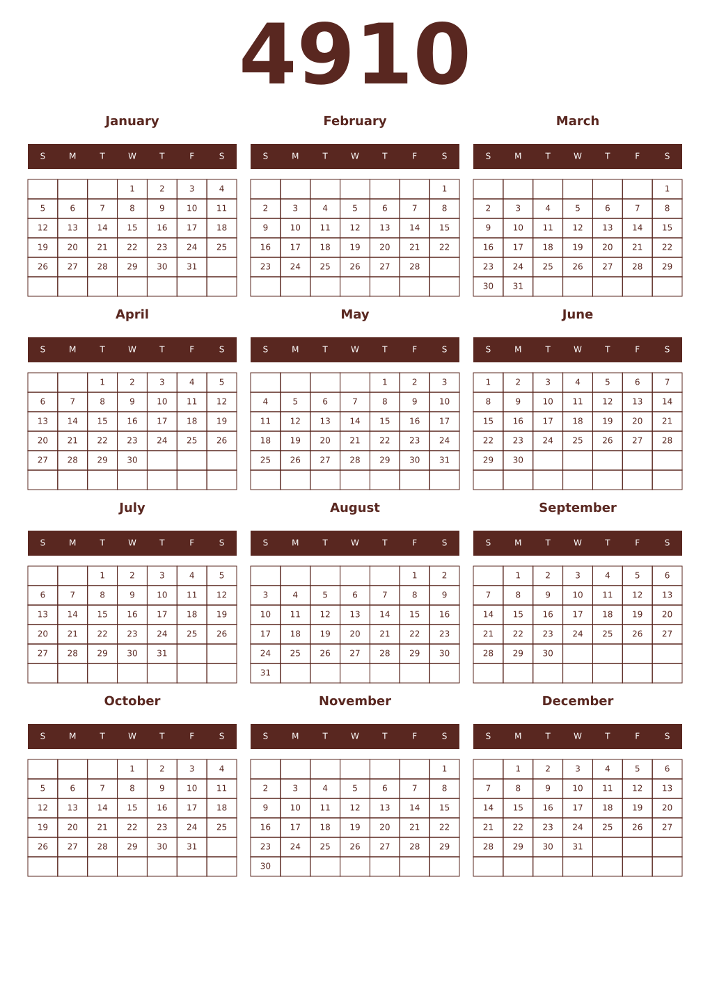 Printable 4910 Year Calendars mortuum