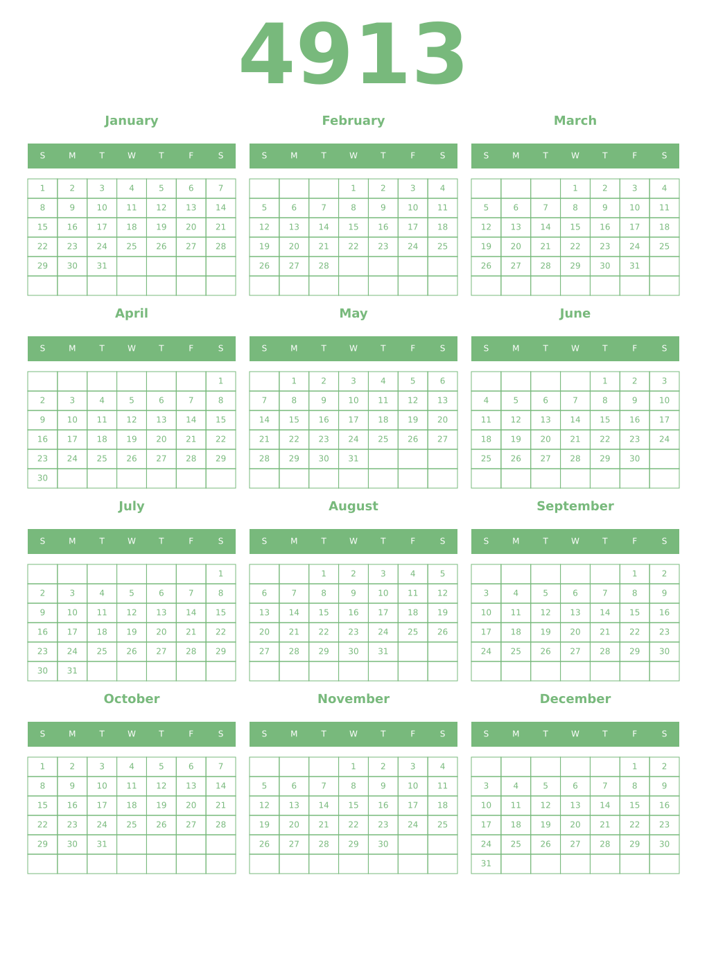 Printable 4913 Year Calendars celadon