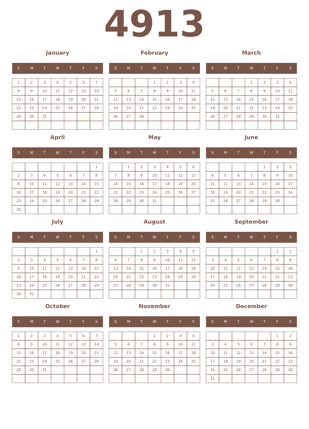Printable 4913 Year Calendars coffe