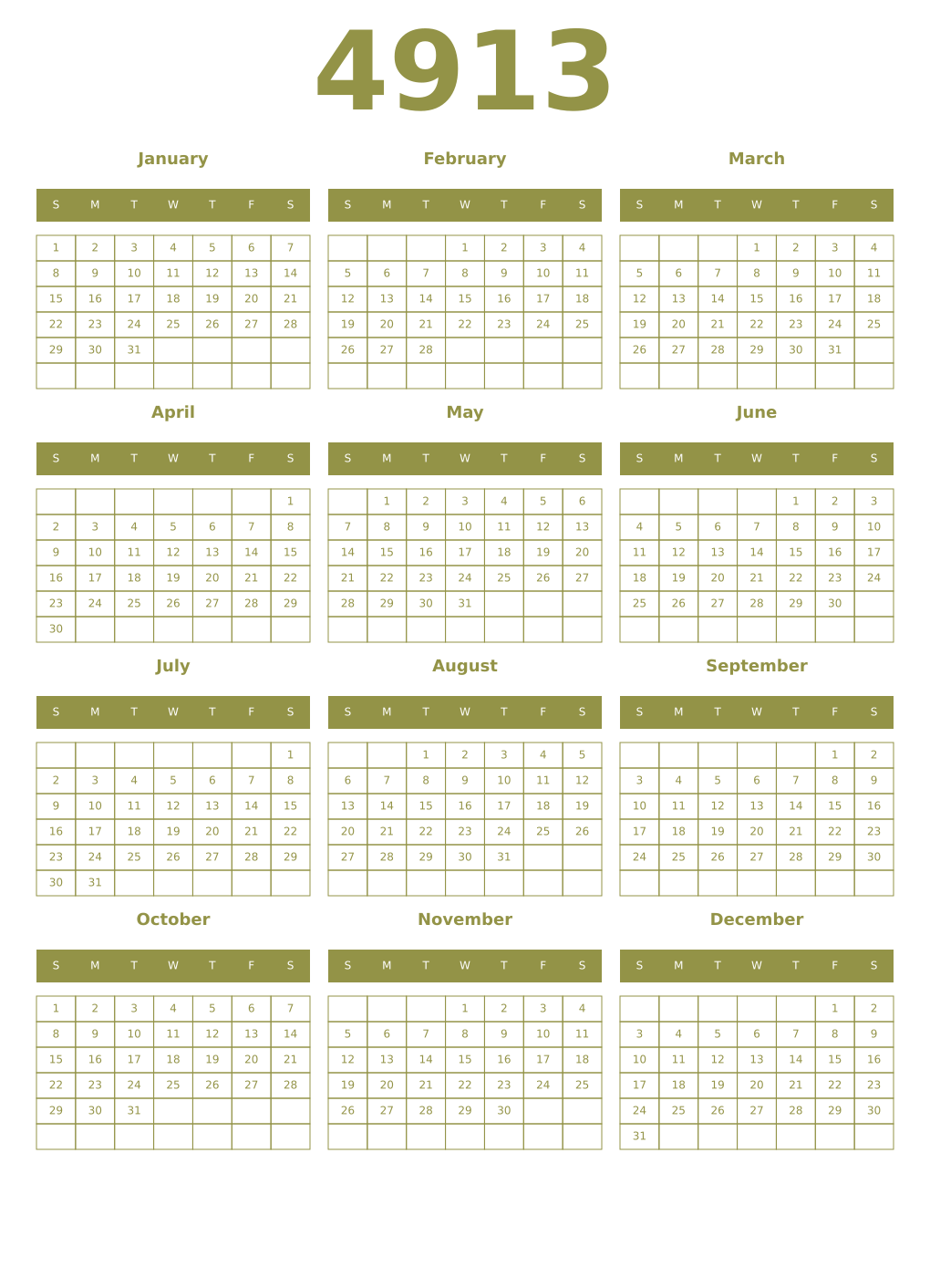 Printable 4913 Year Calendars eburnean
