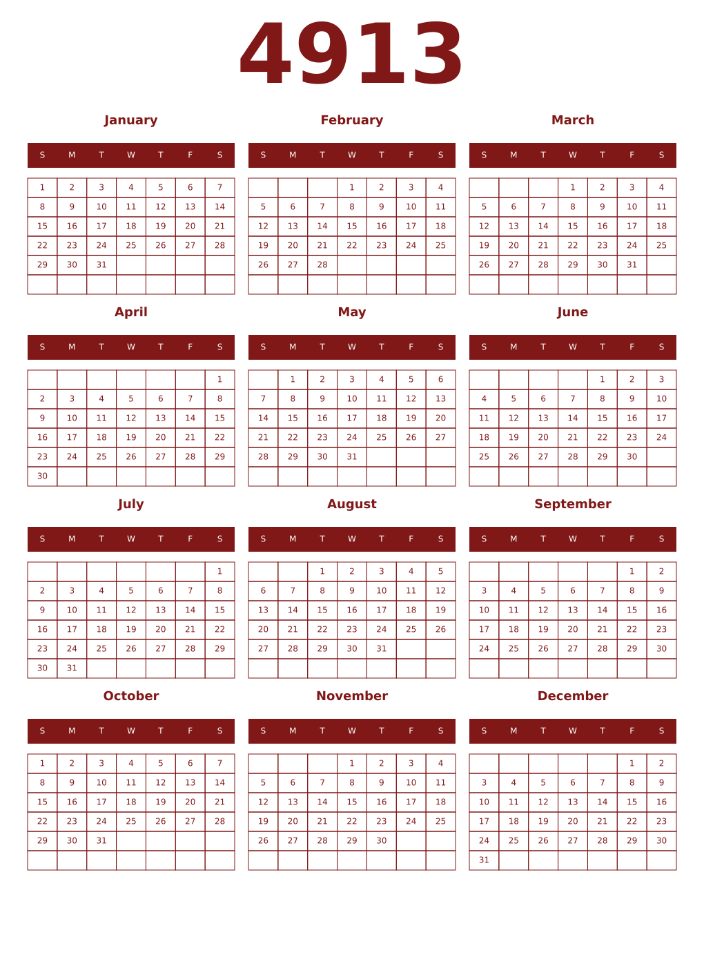 Printable 4913 Year Calendars falu