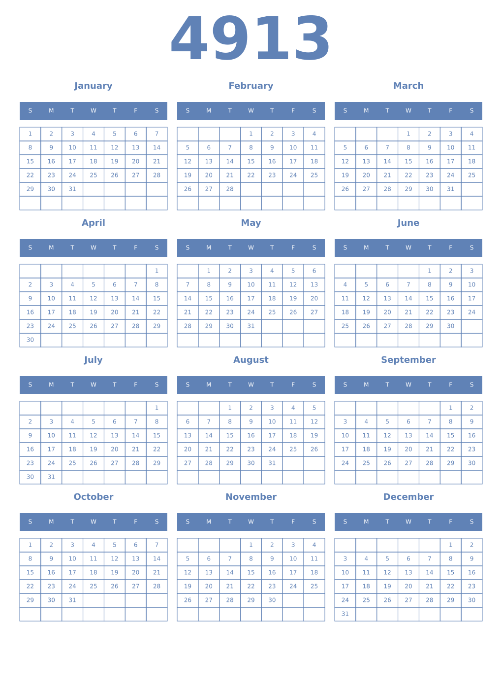Printable 4913 Year Calendars glaucous