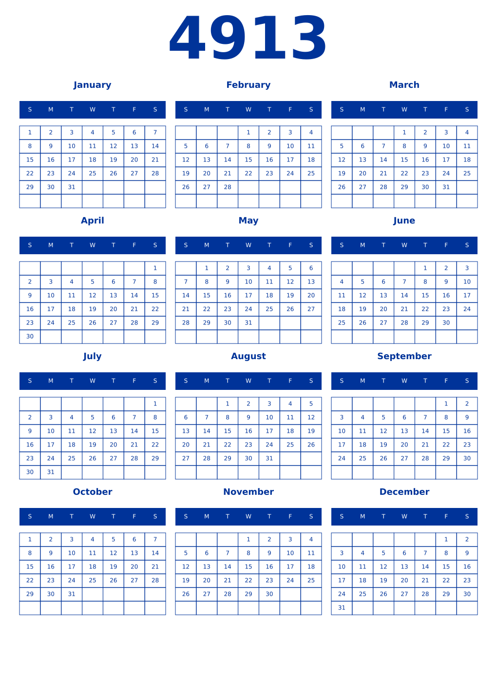 Printable 4913 Year Calendars smalt