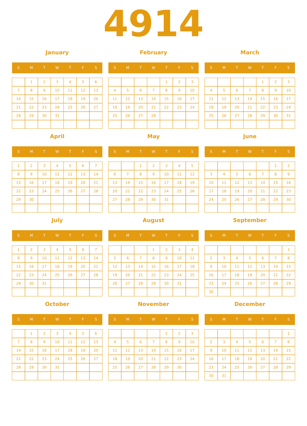 Printable 4914 Year Calendars gamboge