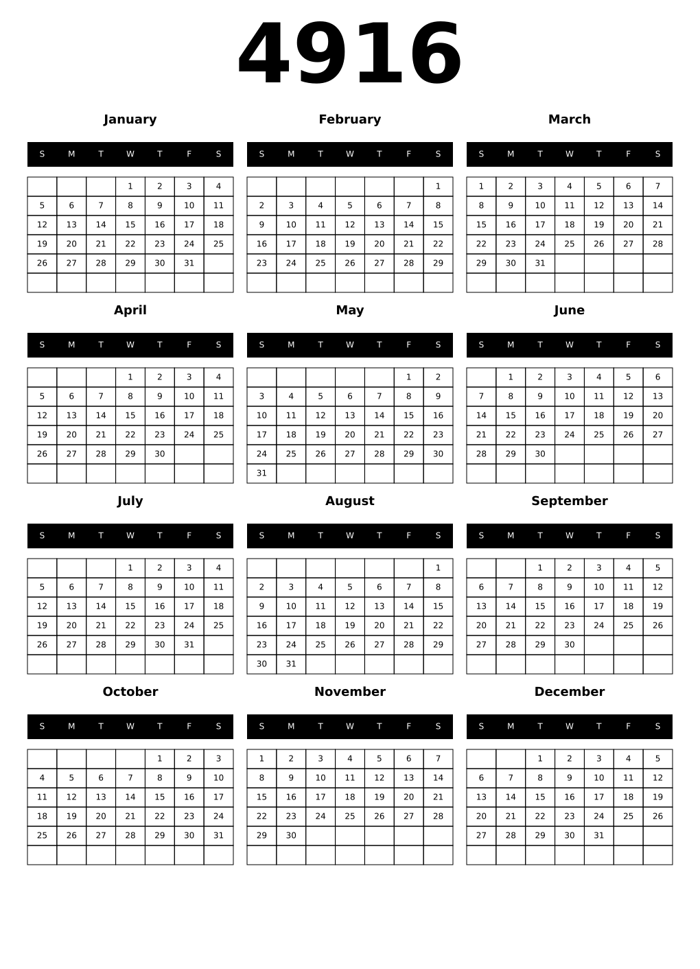 Printable 4916 Calendars