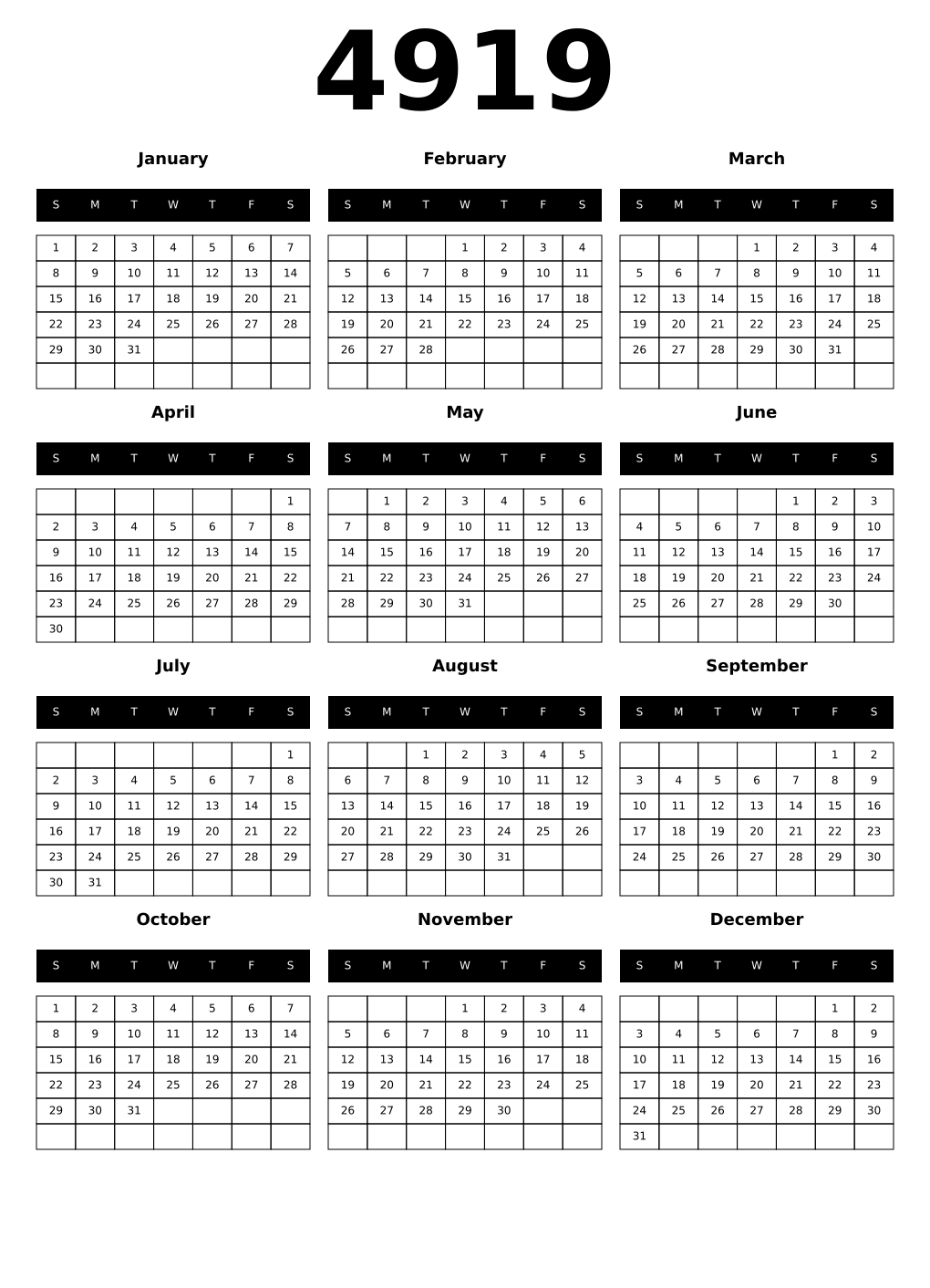 Printable 4919 Calendars
