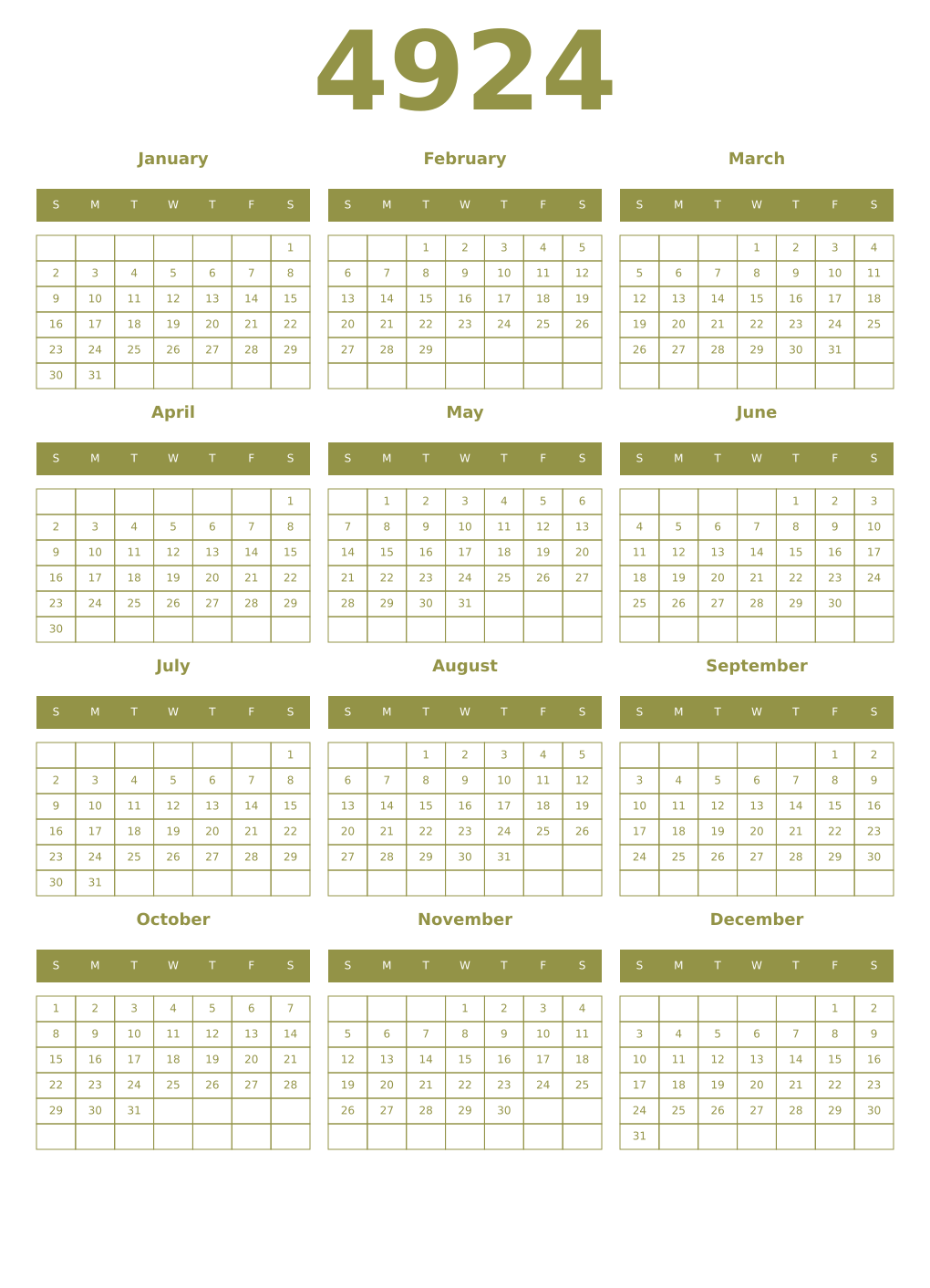 Printable 4924 Year Calendars eburnean