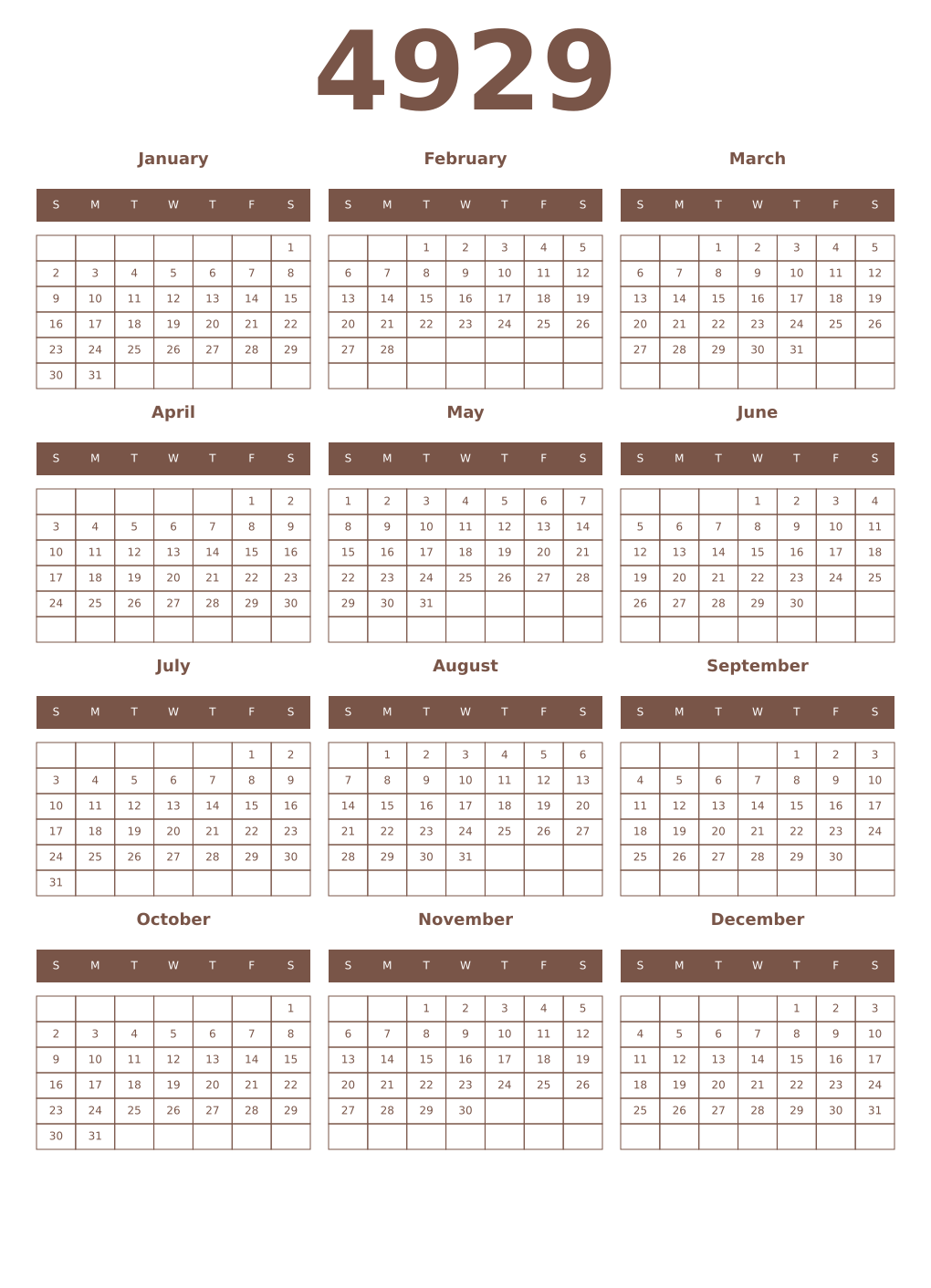 Printable 4929 Year Calendars coffe