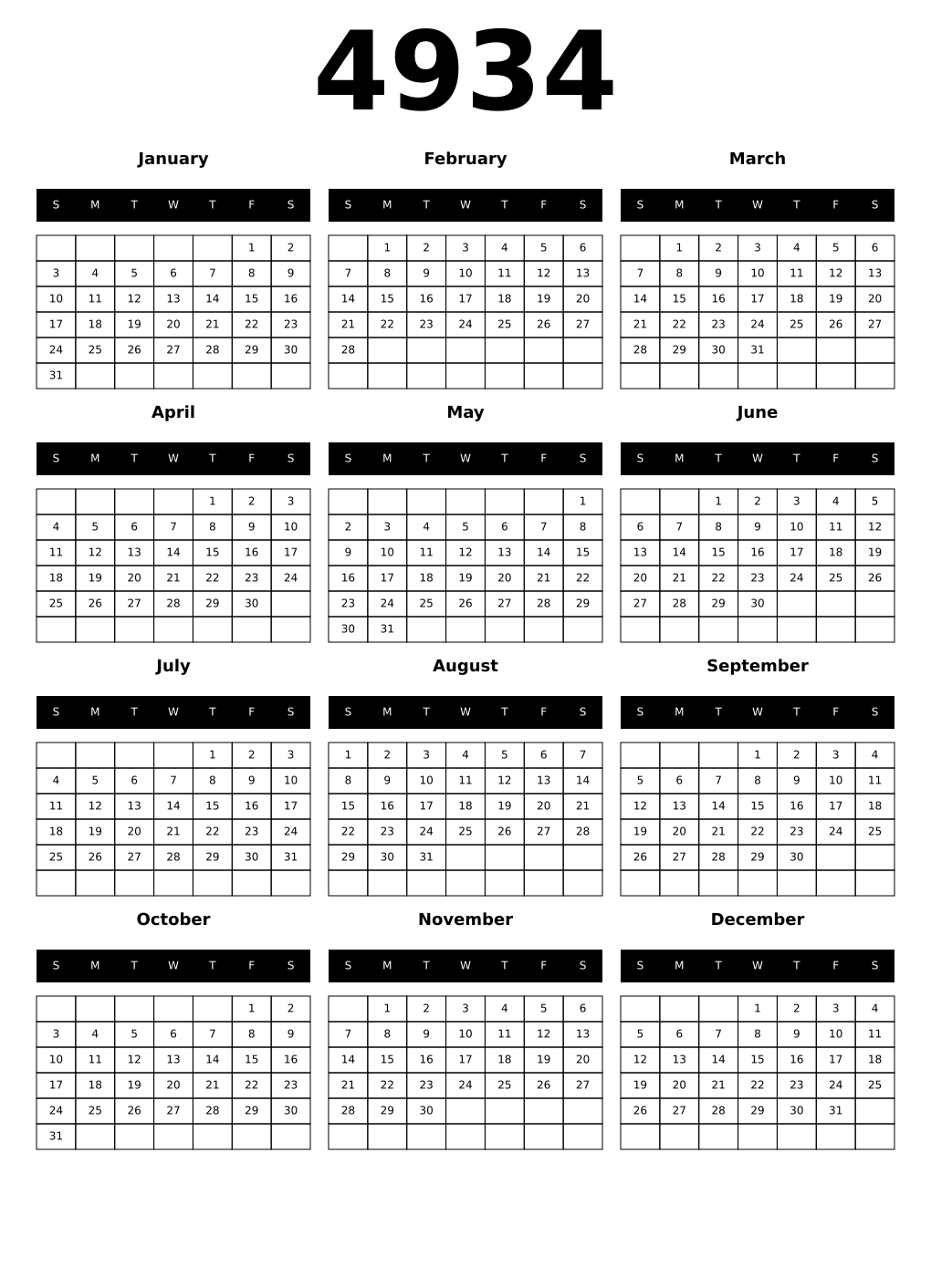 Printable 4934 Calendars