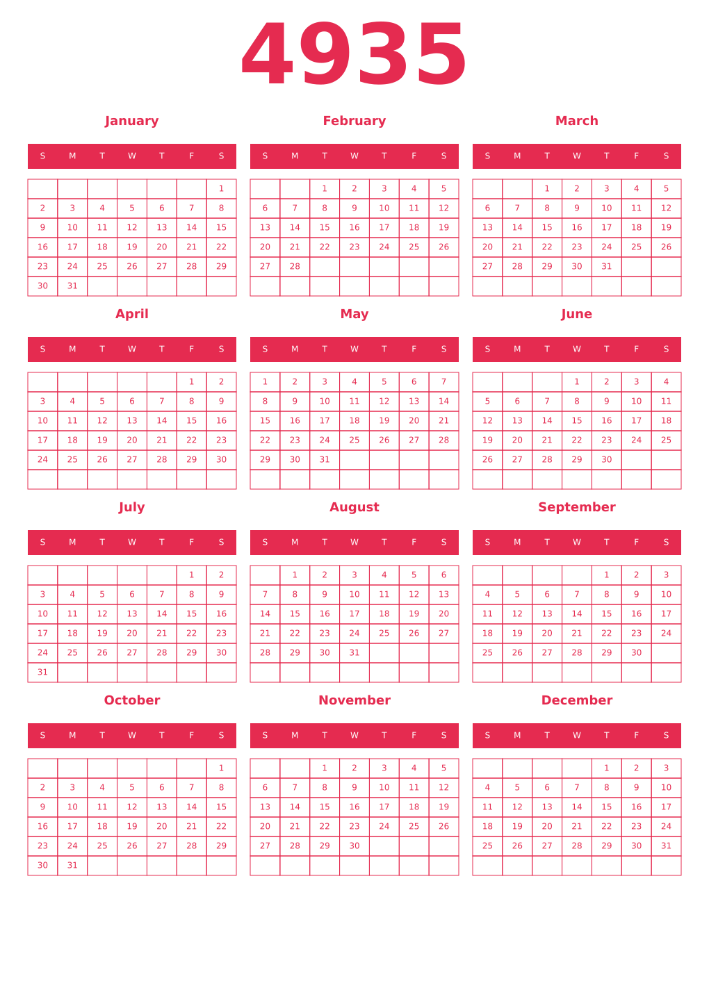 Printable 4935 Year Calendars amaranth