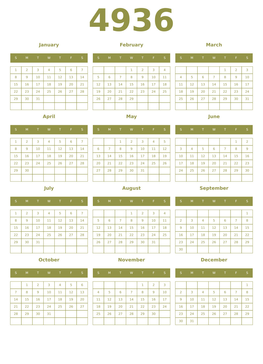 Printable 4936 Year Calendars eburnean