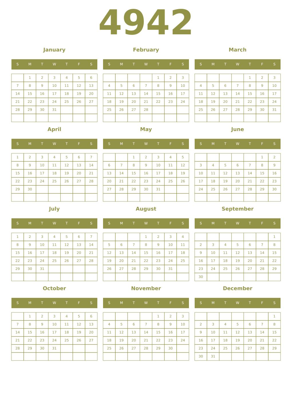 Printable 4942 Year Calendars eburnean
