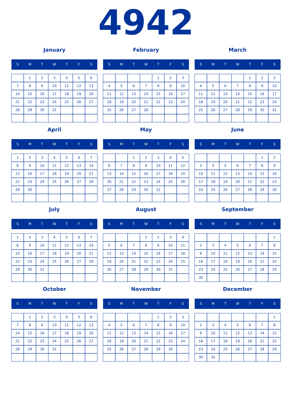 Printable 4942 Year Calendars smalt