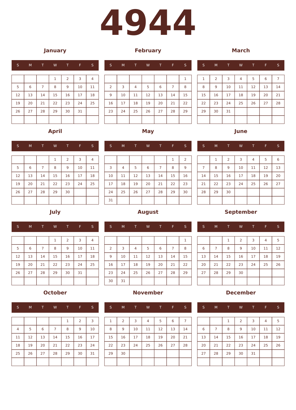 Printable 4944 Year Calendars mortuum