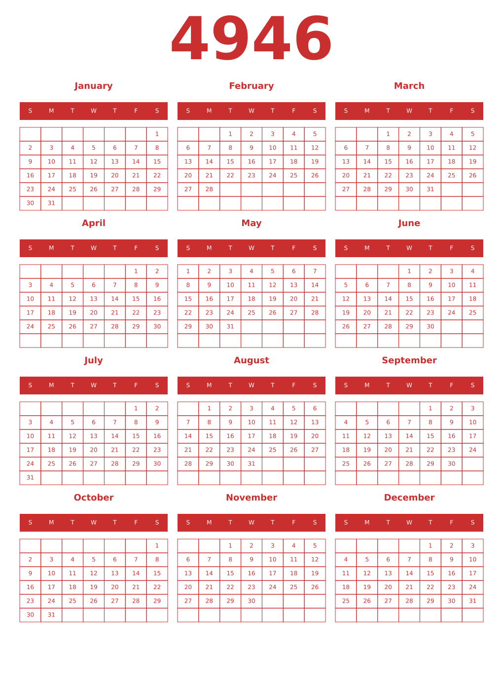 Printable 4946 Year Calendars red