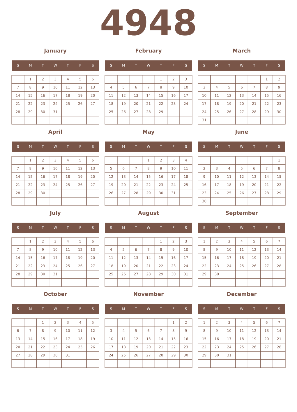 Printable 4948 Year Calendars coffe