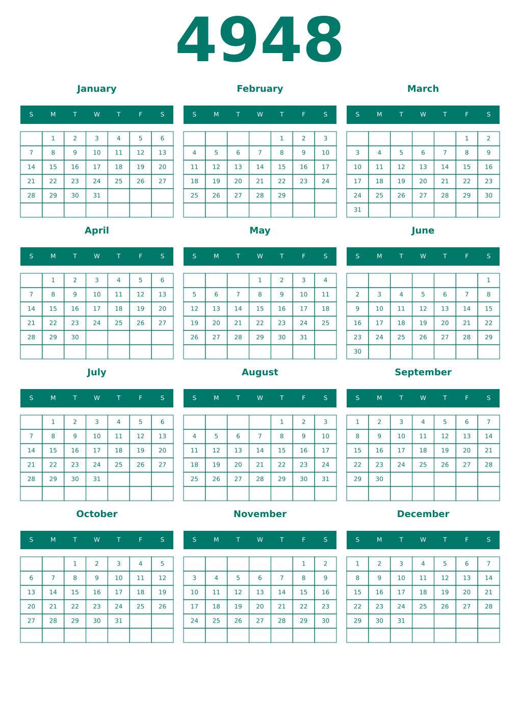 Printable 4948 Year Calendars pastel