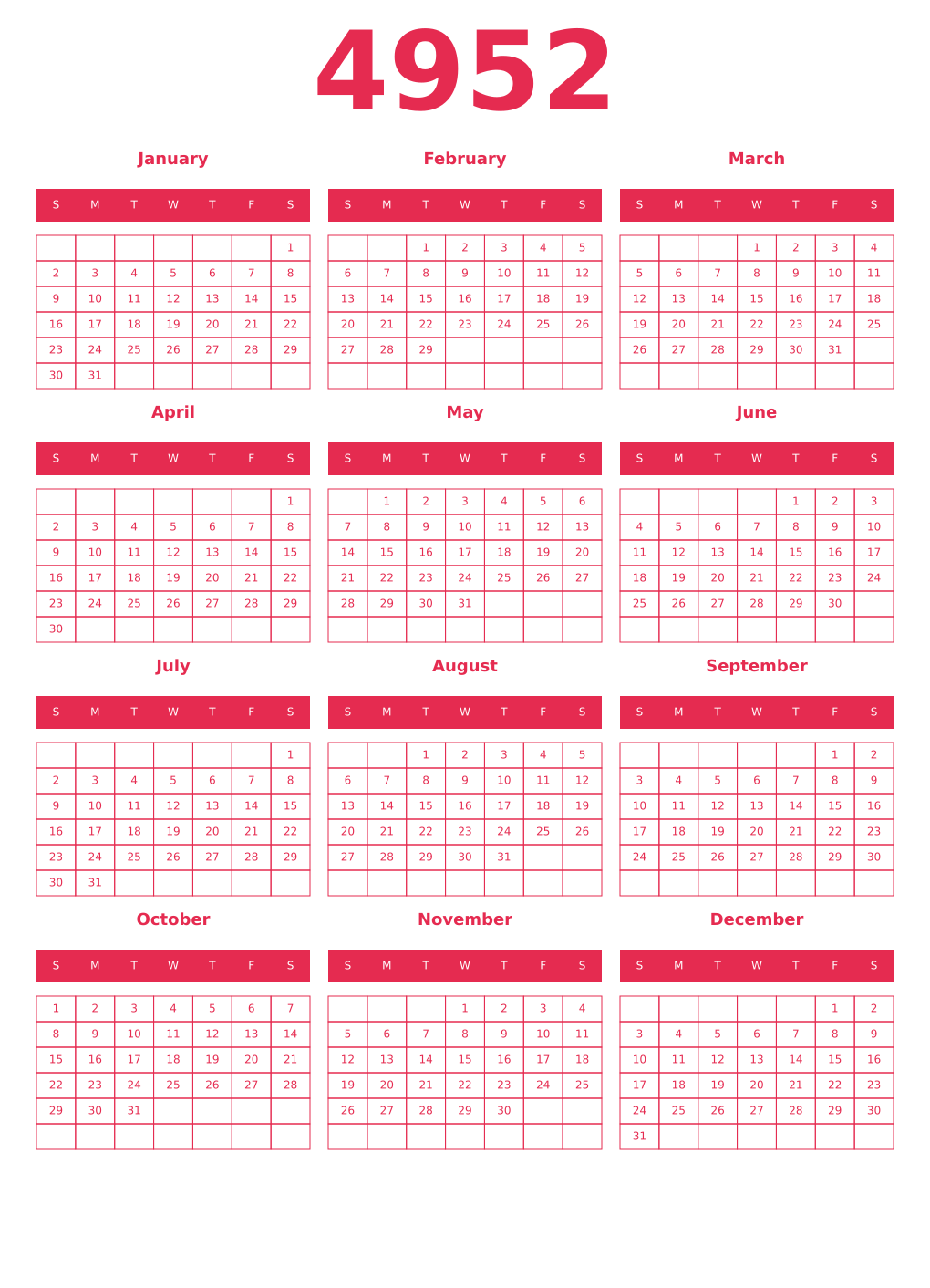 Printable 4952 Year Calendars amaranth