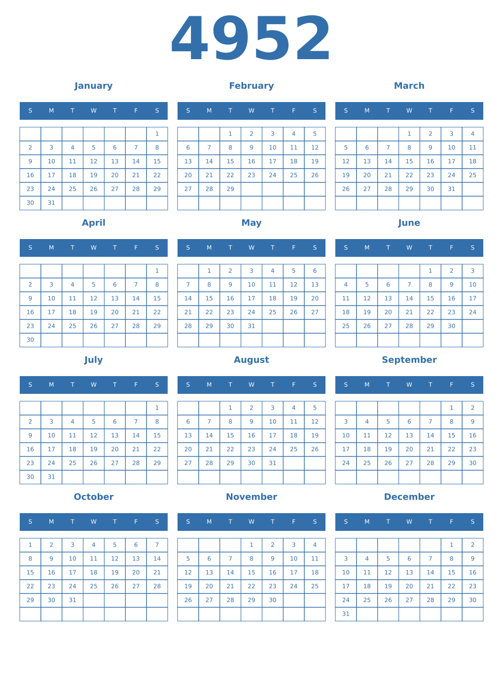 Printable 4952 Year Calendars blue