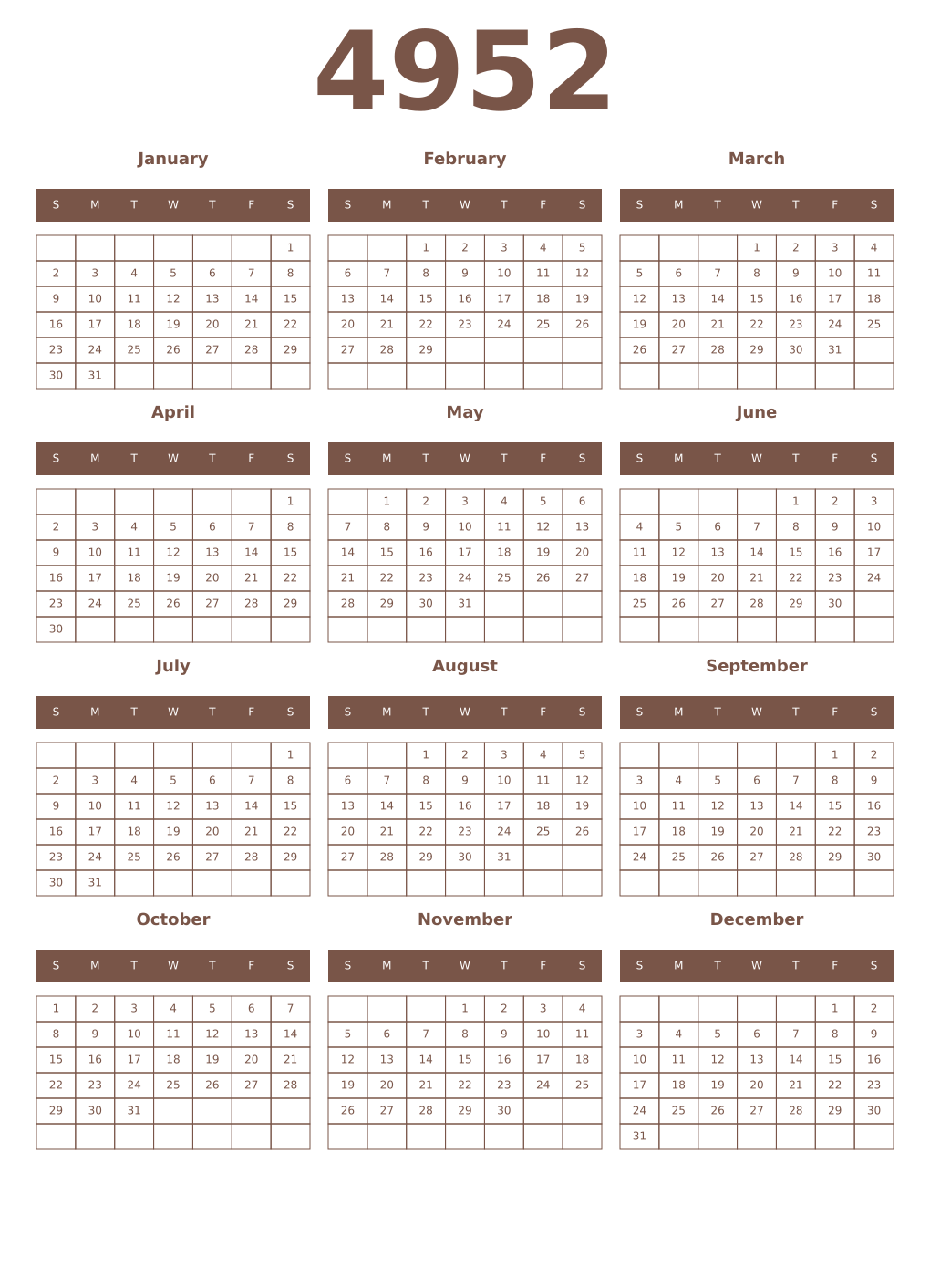 Printable 4952 Year Calendars coffe