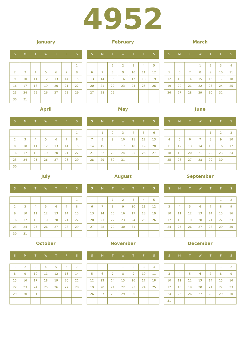 Printable 4952 Year Calendars eburnean