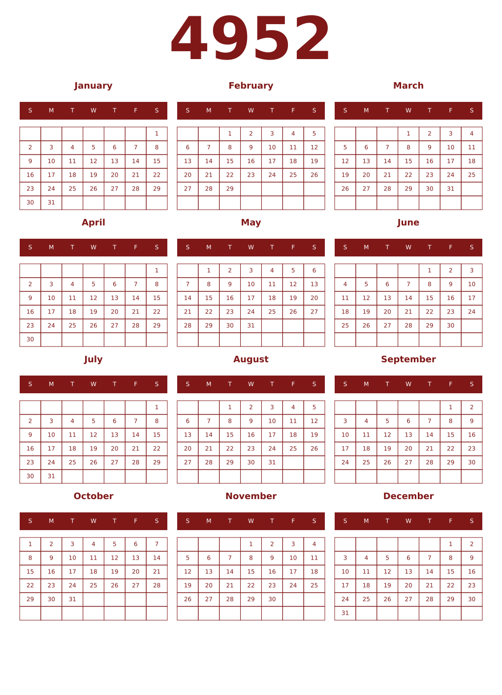 Printable 4952 Year Calendars falu