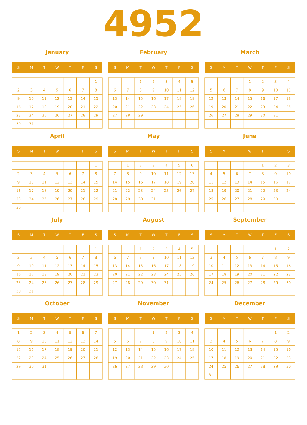 Printable 4952 Year Calendars gamboge
