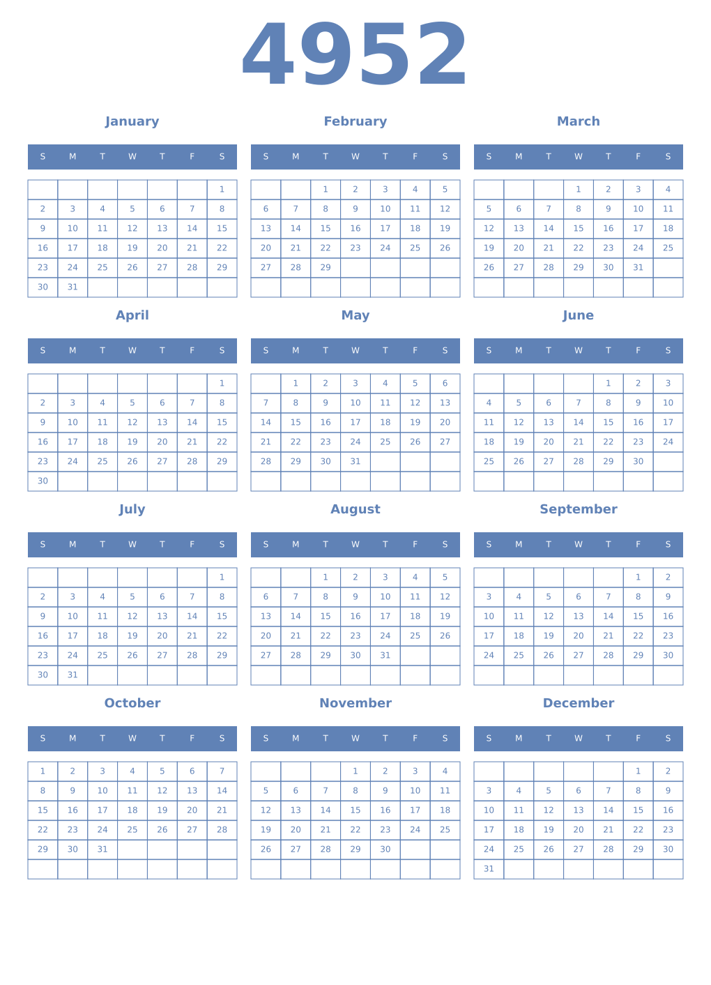 Printable 4952 Year Calendars glaucous