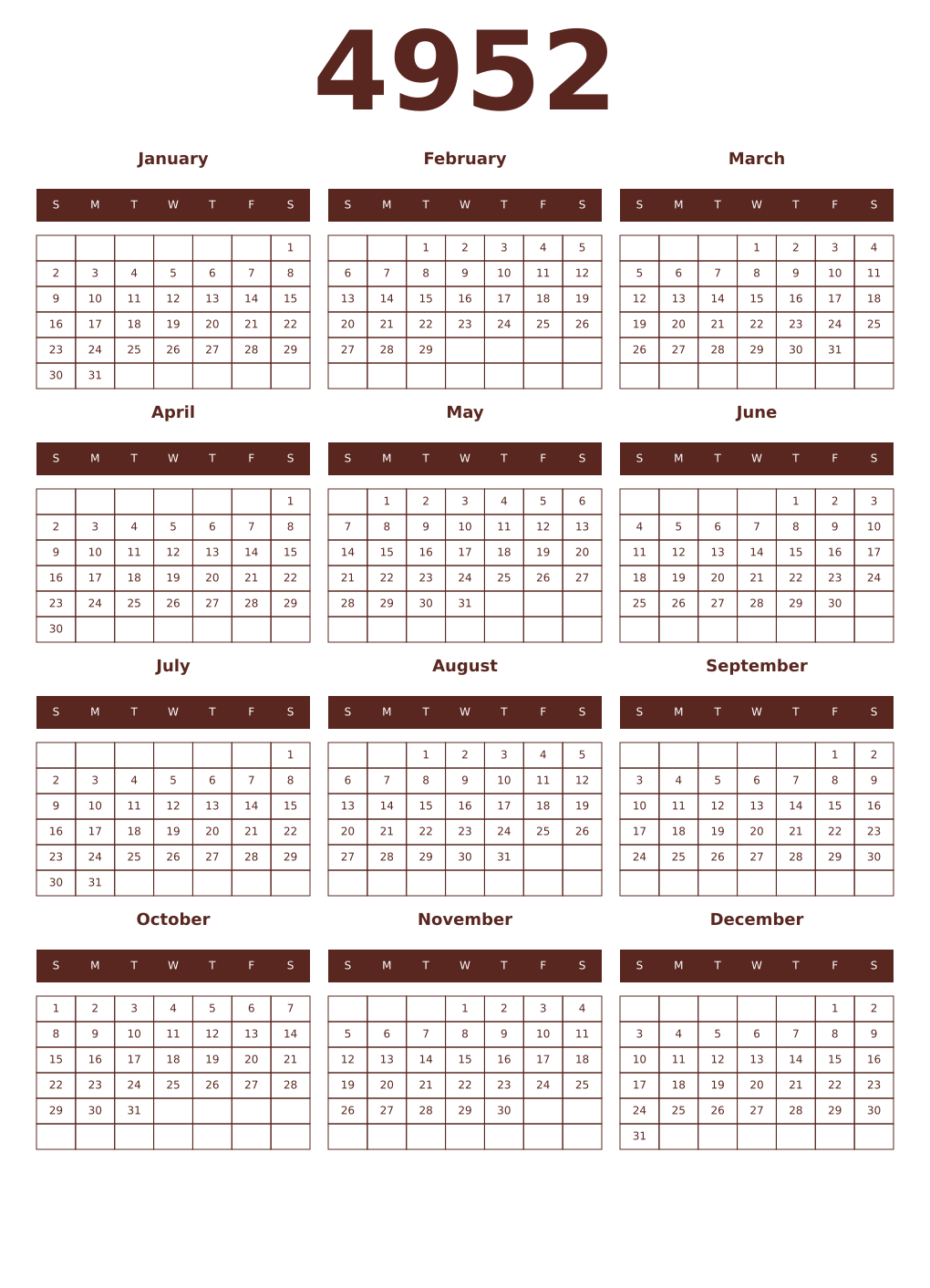 Printable 4952 Year Calendars mortuum