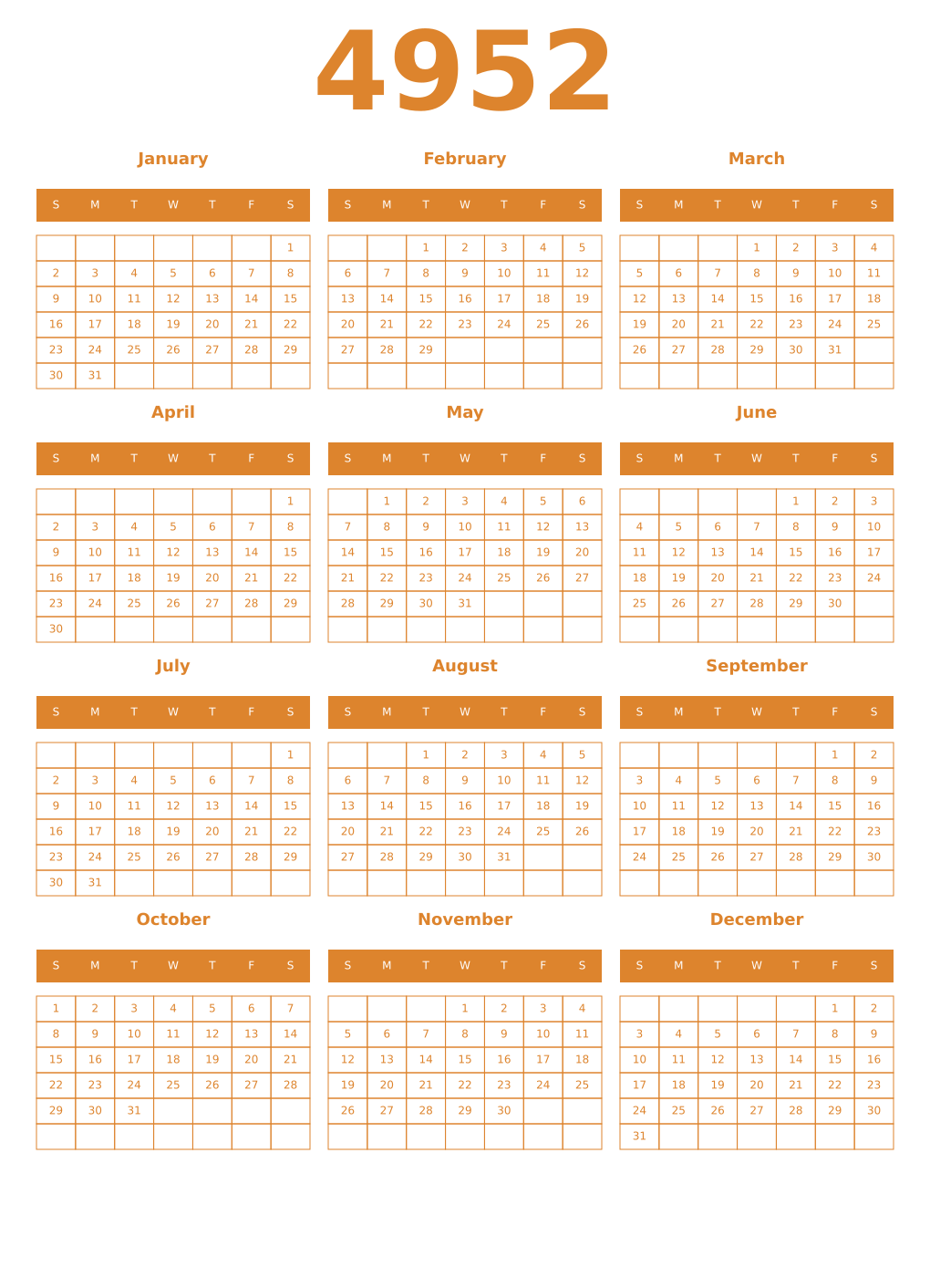 Printable 4952 Year Calendars orange