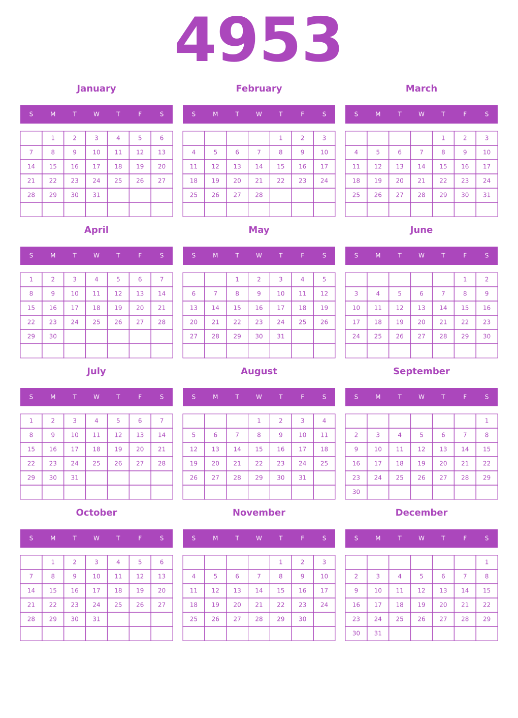 Printable 4953 Calendars
