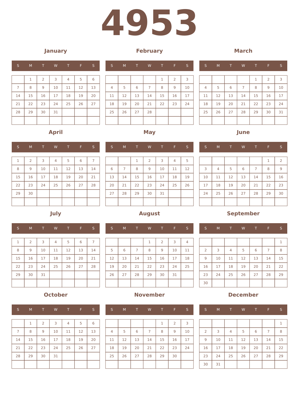 Printable 4953 Year Calendars coffe