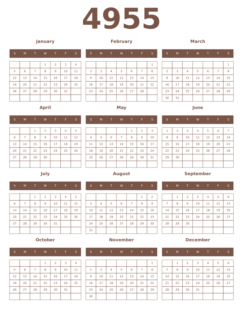 Printable 4955 Year Calendars coffe