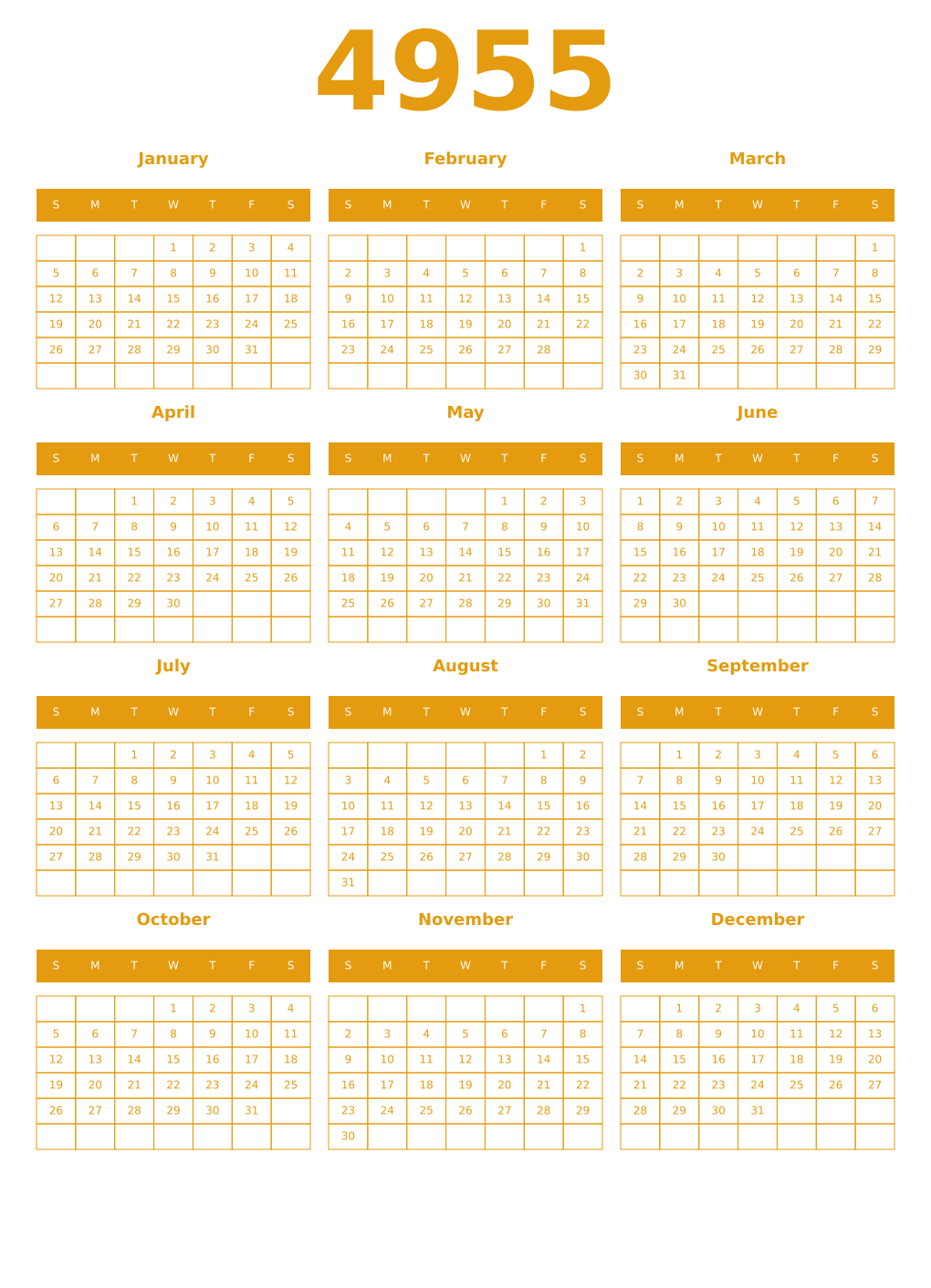 Printable 4955 Year Calendars gamboge