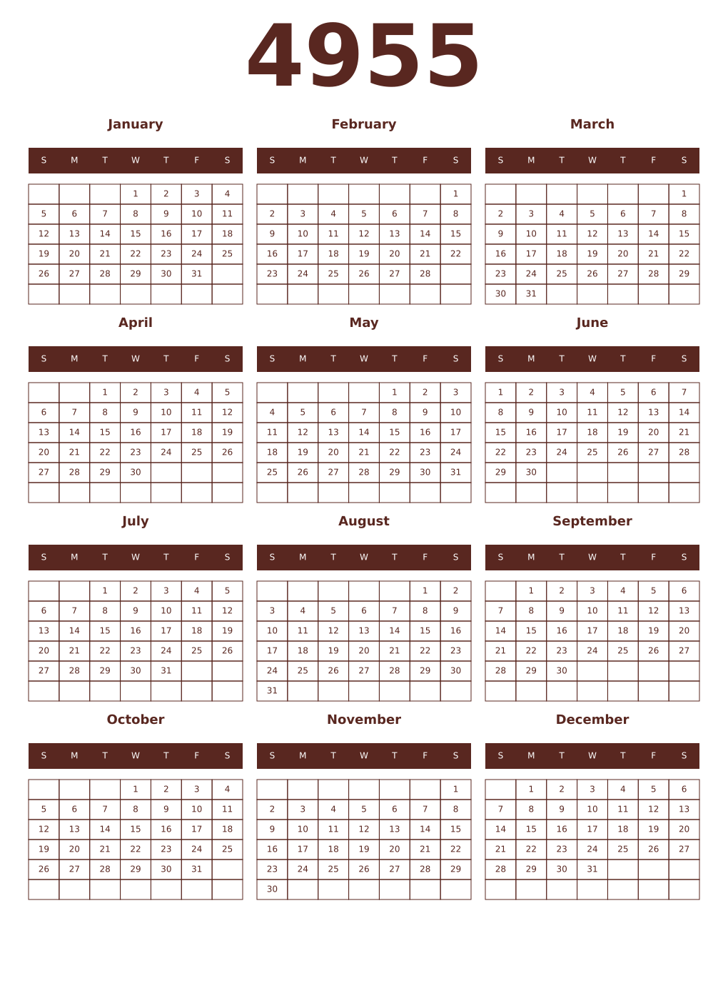 Printable 4955 Year Calendars mortuum