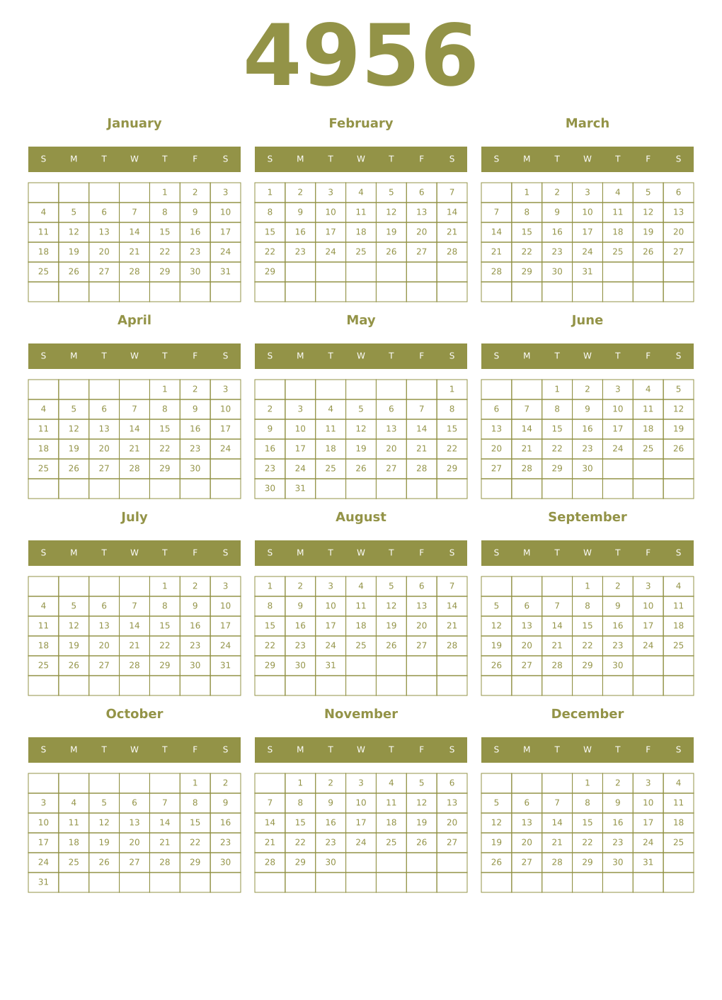 Printable 4956 Year Calendars eburnean