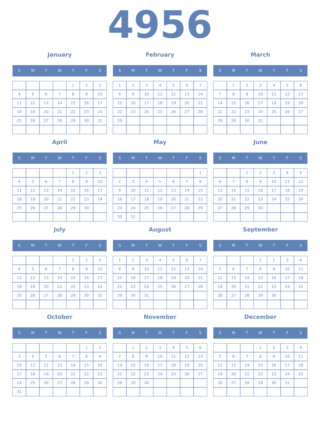 Printable 4956 Year Calendars glaucous