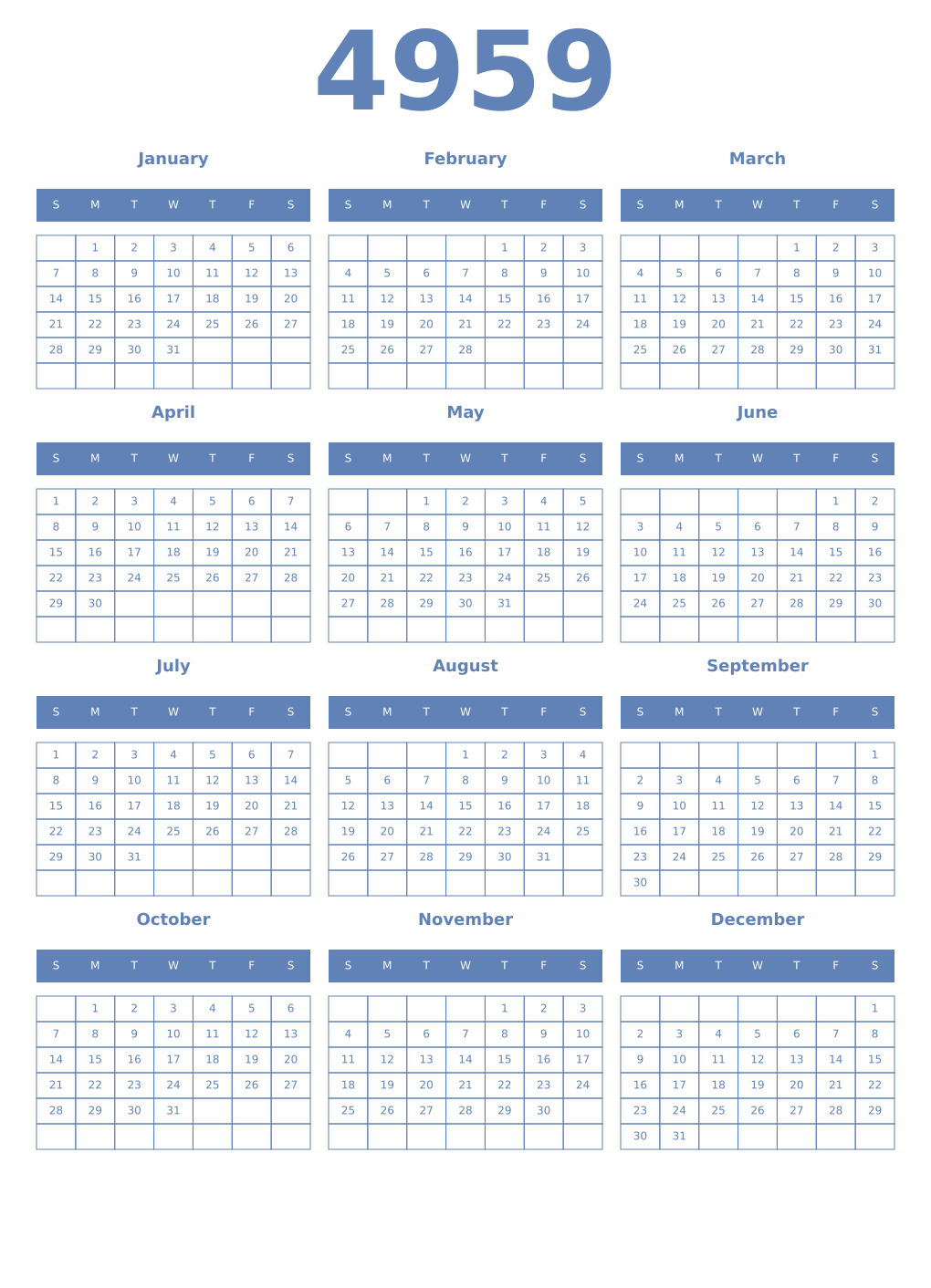 Printable 4959 Year Calendars glaucous