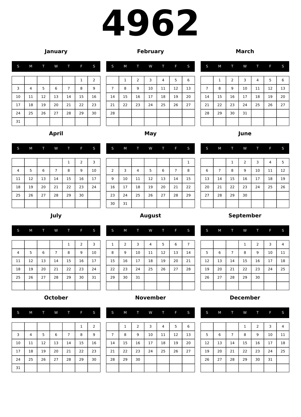 Printable 4962 Calendars